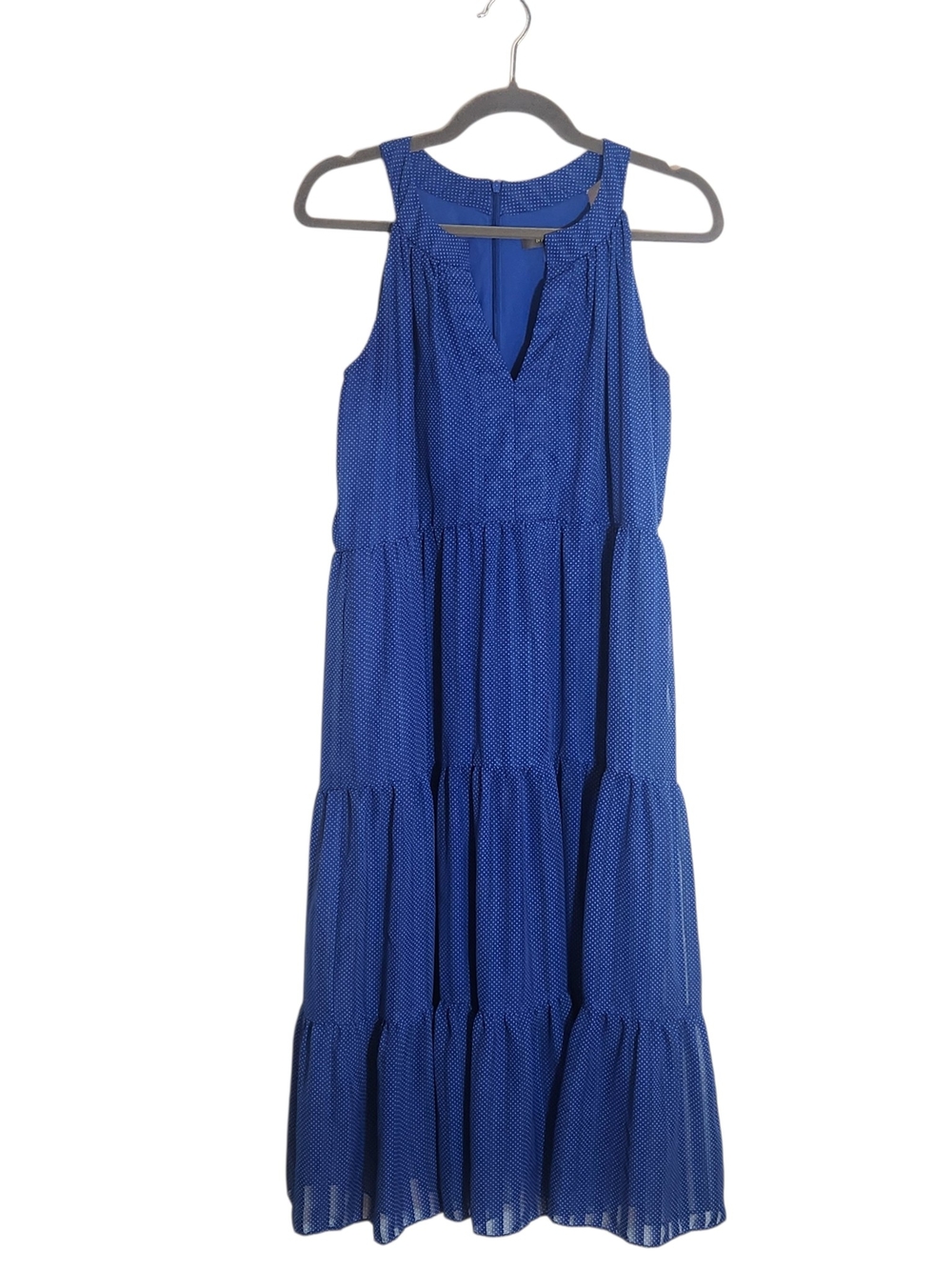 Melonie T Blue Polka Dot Tiered Midi Dress Size 16